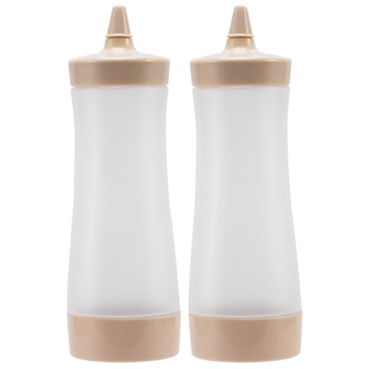 2X Squeeze Bottle Kitchen Accessories Gravy Boat Plastic Sauce Vinegar Oil Ketchup Gravy Dispenser Beige + Transparent