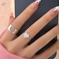 LOVE King & Queen Couple Ring Set In Titanium Hart Colour - Silver.