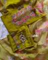 New Exclusive Designed pure Linen Embrodary Readymade Three pcs Dress Girls and women. 