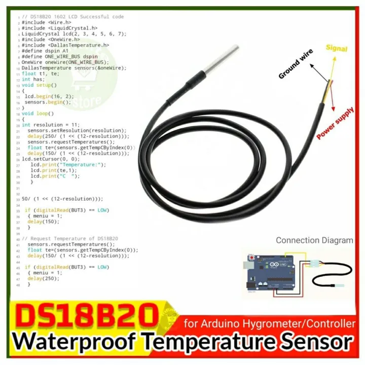 DS1820 Stainless steel package Waterproof DS18b20 temperature probe temperature sensor for made DIY Digital Temperature Controller DIY KIT use in Arduino Uno R3 Replace DHT11 DHT21 LM25Dz SHT11 SHT15 Electronics Sensors