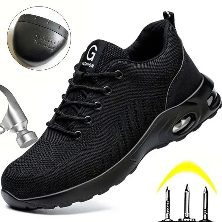 【selevn roind】 Air Cushion Working Shoes For Men Anti-Smashing Steel Toe Puncture Proof Construction Safety Shoes Sneakers Male Footwear