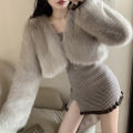 Korean Fashion Girls Fur Cardigan Short Cut Loose Long Sleeves Winter Warm Hot Sell Faux Fur Coat Solid Color Office Lady Jacket. 