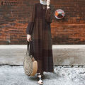 ZANZEA Muslimah Women Muslim Kaftan Plaid Check Puff Sleeve Crew Neck Casual Long Shirt Dress.