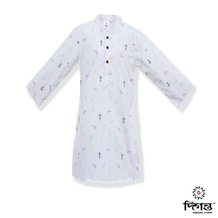 White Multi Print Cotton Panjabi for Baby Boy