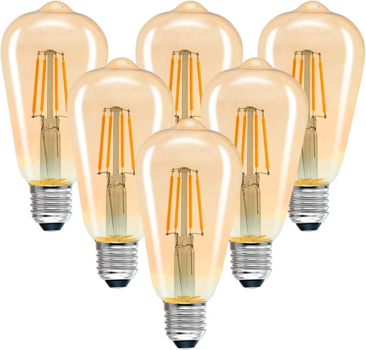 Led Retro Bulbs 6 Pack ST-64 4W LED Bulb 2700K Vintage Retro Edison Filament Bulb E27 ...