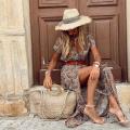 Fashion Boho Long Dress for Women V Neck Short Sleeve Paisley Print Belt Large Hem Beach Long Dress Elegant Women's Dress.
