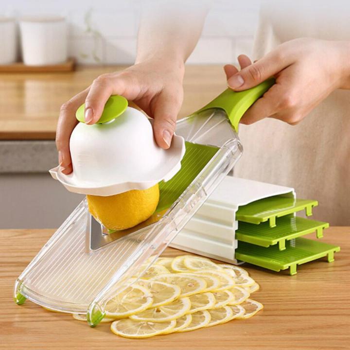 Adjustable Manual Fruit Slicer Fruit V Slicer Vegetable Julienne Cutter Lemon Slicing Tool With 4 Blade Kitchen Tool-Black