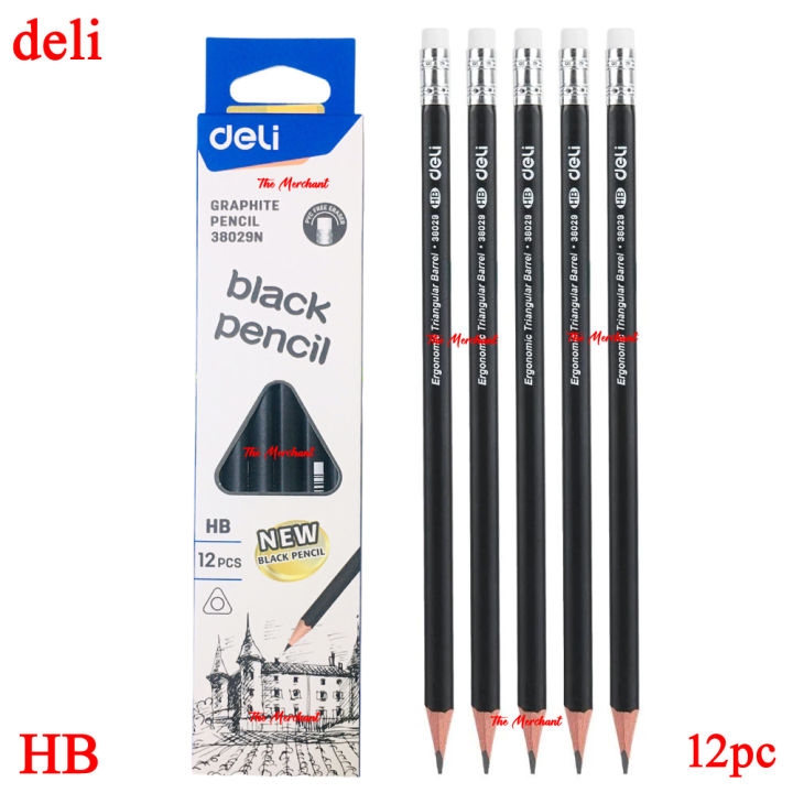 Deli%2038029N%20Black%20Triangular%20Pencil%20-%20Black%20-%20HB%20-%2012pc%20-%20Image%202