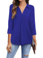 Eligible Women Loose Shirt, Adults Casual Solid Color V-neck Three-quarter Sleeve Pullover. 