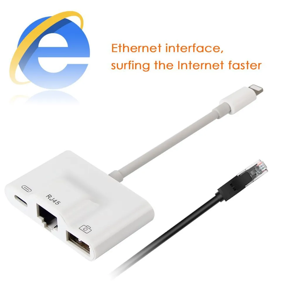 Lightning to RJ45 Ethernet Adapter LAN Wired Network Cable USB