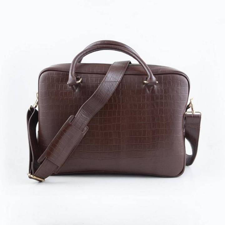 CROCO PRINT LEATHER BRIEFCASE OFFICIAL BAG BROWN FOR MEN SB-W16