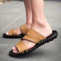 Men's Slippers Leather Men Shoes Non Slip Flip Flops Soft Black White Casual Summer Men Shoes Flat Beach Sandals.