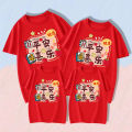 Ping An Joyful Parent Child Dress Pure Cotton Family Photo of Three or Four Men and Women Same Style Couple Short sleeved T-shirt. 