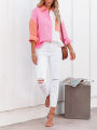 Eligible Women's Blouse Contrast Color Stitching Long Sleeve Lapel Button Closure Loose Versatile Casual Shirt Tops. 