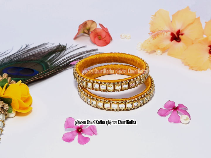 Handcrafted Golden Kundan Bangles ✨চূড়িকথা গোল্ডেন কুন্দন চুড়ি | হাতে তৈরি রেশমি সুতার চুড়ি