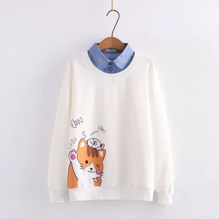 Cartoon%20Kitty%20Print%20Long%20Sleeve%20Pullover%20Top%20Women%20Sweatshirt%20-%20Image%205