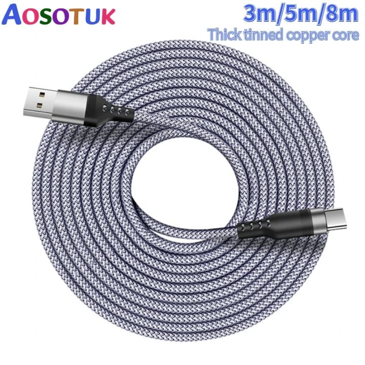 3m/5m/8m Monitor Charge Cable Micro USB Long Data Charging Cables Type C Extend Cable for iPhone Samsung Xiaomi Tablets Camera