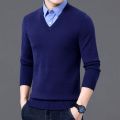 Shirt Collar Sweater Spring and Autumn Men's Business Casual Knitwear Pure Color All-Matching Dad Wear Cotton Knitwear Men's Clothing. 