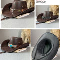 Western Cowboy Hat Ox Head Belt Rivet Fedora Hat for Men Women Outdoor Travel Wide Brim Sun Hat Faux Leather Panama Cowgirl Hat.