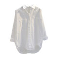 Double Pocket Front Short Back Long White Shirt for Women 2 023 Autumn Korean Style Loose Artistic bf Fashionable Casual Shirt.
