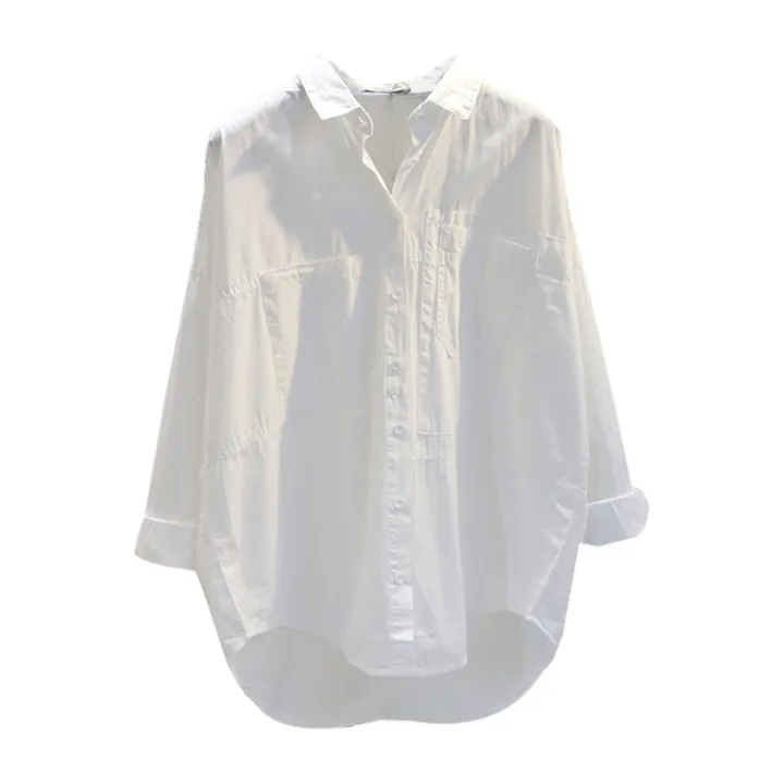 Double%20Pocket%20Front%20Short%20Back%20Long%20White%20Shirt%20for%20Women%202%20023%20Autumn%20Korean%20Style%20Loose%20Artistic%20bf%20Fashionable%20Casual%20Shirt%20-%20Image%205
