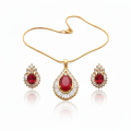 Luxury Women Jewelry Sets Rose 585 Gold Color – Red Stone Heart Shape Bridal Jewelry Set | Trendy Earring & Pendant Set for Ladies | Shining Gold Jewelry. 