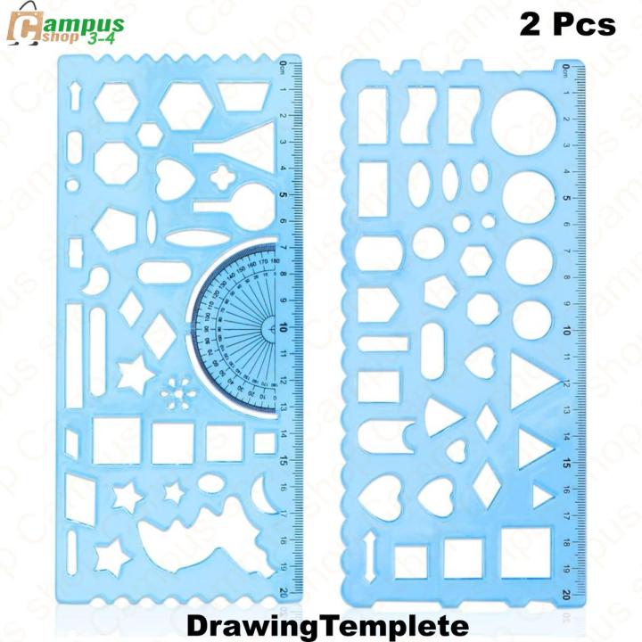 2 Pieces Multifunctional Geometric Ruler, Plastic Drawing Ruler, Transparent Multipurpose Drawing Kids Drawing Template Measuring Tool Design Ruler for Office Art Studio School