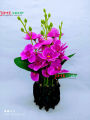 Artificial Purple Orchid Flower & plant (32cm) in Bamboo pot for Decoration - Home Decoration Item - Home Decoration Item.