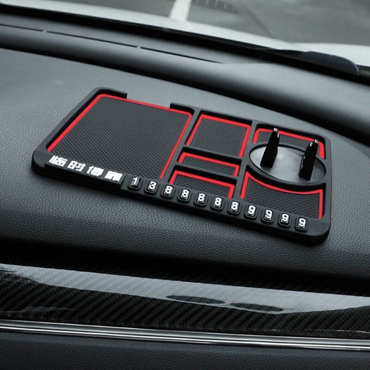 Multifunctional car anti-slip madur dash board, mobile phone holder parking number sign panel storage pad- Car accessories