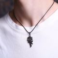 Black Rope Chain Stainless Steel Men Flame Dragon Pendant Necklace For Men.