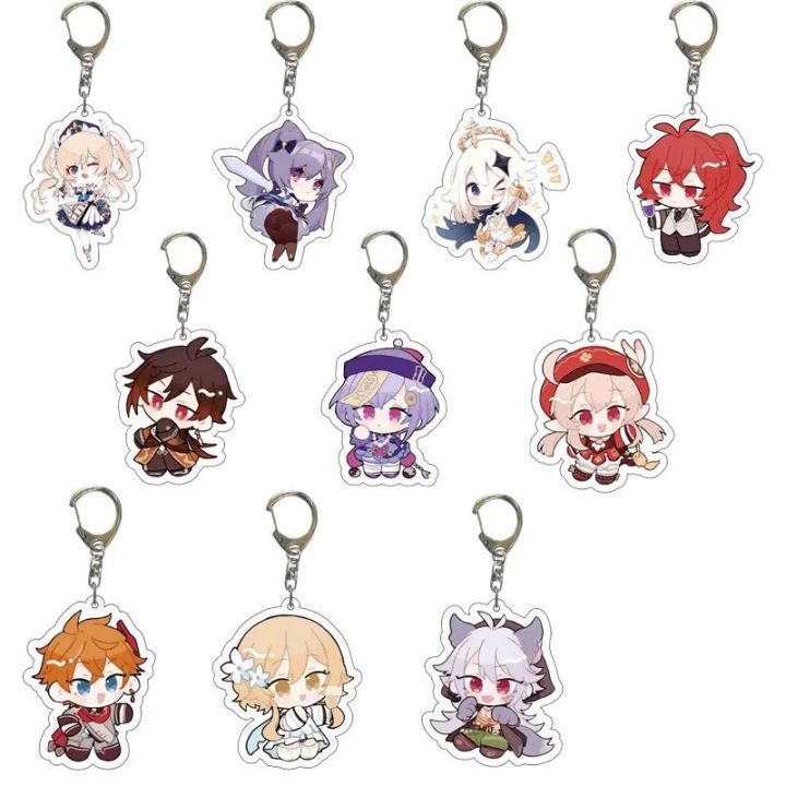 Genshin Impact Anime Hutao Diluc Qiqi Venti Zhongli Qiqi Razor Xiao Klee Paimon Keqing Fischl Hutao Childe Xiangling Keychain