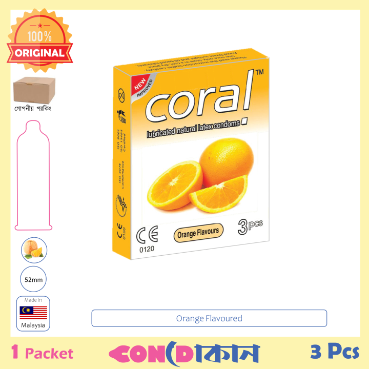 Coral Orange Flavoured Condom 1 Packet (3 Pcs)