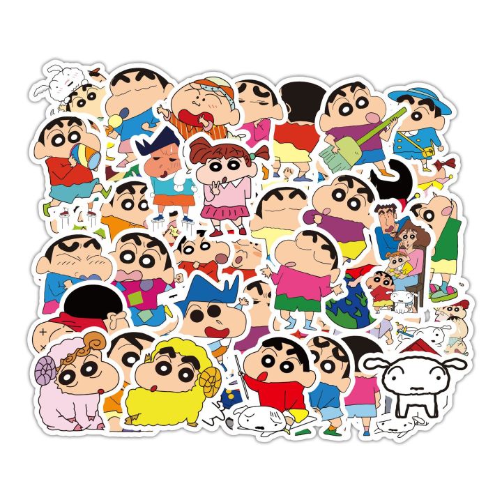 50pcs Crayon Shin-chan Sticker Pack Waterproof Phone Case Cute Anime Stickers Laptop Skin Kawaii Packaging Art Supplies
