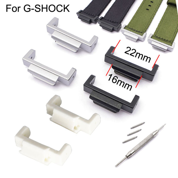 Vouwsluiting, gesp 22 mm tot 16 mm roestvrij staal Watch Strap Adapter voor Casio G-Shock DW5600 GA110 aansluitingen Gshock horlogeband DIY Converter (Kleur: Zilver