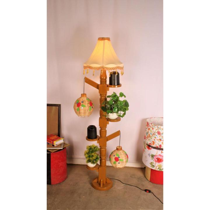 Floor Lamp //Corner Lamp-(without show piece) // Lamp shade stand with Cane Lamp