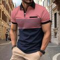 Summer New Hot Selling Men's Polo Shirt with Anti Wrinkle Polo Collar Stripe Contrast Color Short Sleeve Casual Sports Fashion S.