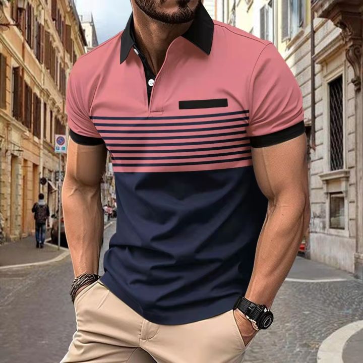 Summer%20New%20Hot%20Selling%20Men's%20Polo%20Shirt%20with%20Anti%20Wrinkle%20Polo%20Collar%20Stripe%20Contrast%20Color%20Short%20Sleeve%20Casual%20Sports%20Fashion%20S%20-%20Image%203