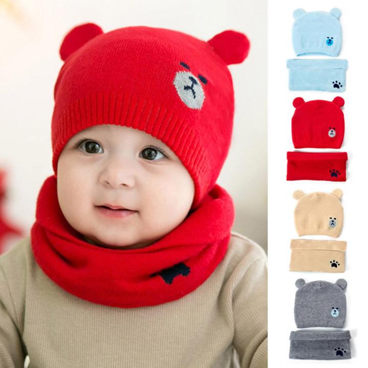 2Pcs/Set Warm Baby Hat Scarf Baby Boys Girls Hat Winter Beanie