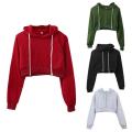 New Casual Women Hoodies Long Sleeve Short Hooded Sweatshirt For Women Solid Cropped Hoodies Pullover Lady Street Wear Crop Tops. 