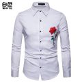 Retro Floral Shirts Men New 2018 Luxury Rose Embroidery Dress Shirt Long Sleeve Chemise Homme Social Streetwear Hawaiian Shirt. 