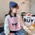 MIDDLE AND LARGE CHILDREN'S TOPS TIDE GIRLS SWEATSHIRT SPRING AND AUTUMN CLOTHES 2023 NEW FOREIGN STYLE KULOMI CHILDREN'S LITTLE GIRLS POLO NECK. 