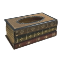 Vintage Stacked Books Design Solid Wood Tissue Box Holder Rectangular with Easy Refill Hinged Top,Green About 25.5x14.5x10.3CM.