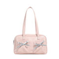 Bowling bag bag women's bag cross-border new pleated cloud bow fashion sense of quality large-capacity boston bag. 