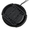 Black 58mm Plastic Snap on Lens Cap with Cable for SLR Cameras. 