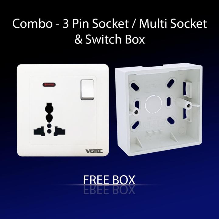 Combo - 3 Pin MF Socket & Switch Box | Daraz.com.bd