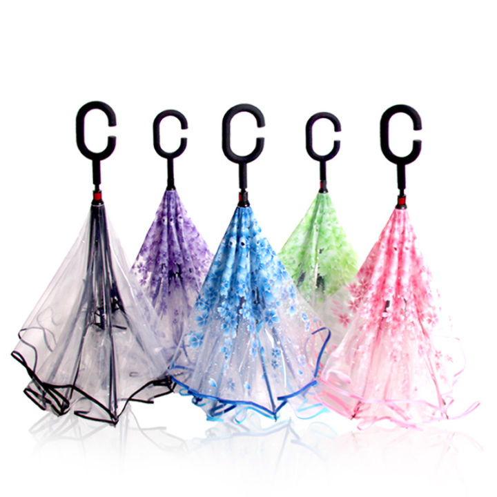 Transparent Reverse Umbrella Double-Layer C- Type Hand Free Reverse Creative Manual Reverse Folding wholesale