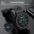 LouisWill Men Watch True Three Eyes Wristwatch Quartz Chronograph Watch Stainless Steel Mesh Belt Watch Luxurious Business Fashion Watch Waterproof Watch with Calendar Luminous Pointer Watches for Men. 