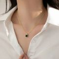 Retro Square Black Zircon Pendant Necklace Chain For Women Titanium Steel Simplicity choker Necklace Silver Plated Girls Jewelry. 