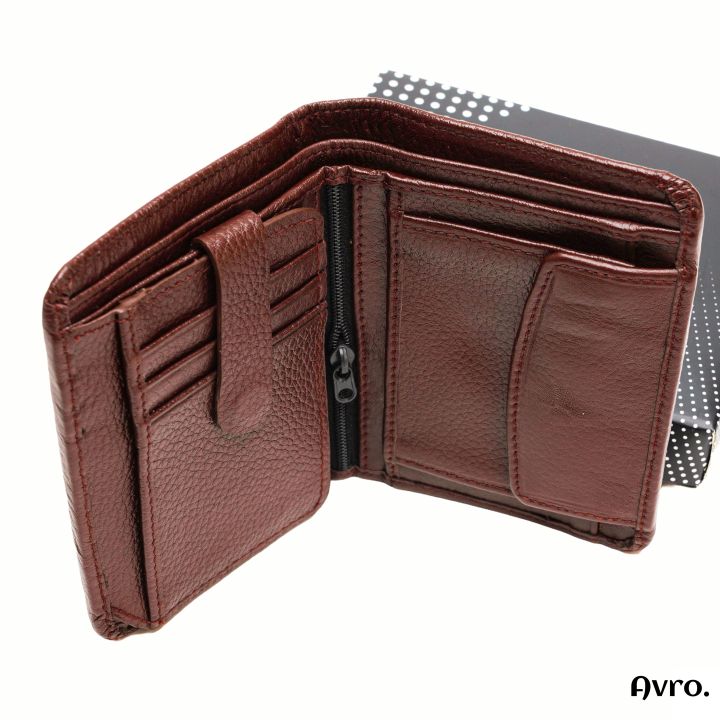 Avro Premium 100% Genuine Cow Leather Wallet For Men Stylish Export Quality Money Bag For Men Short Wallet Fashion Vintage Wallet Casual Male Wallet Multi-Card Slot With Coini Pocket Moneybag For Man