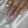 24pc French artificial nails with designs y2k butterfly 3D charms press on nails XLong ballet coffin false nails with rhinestone. 